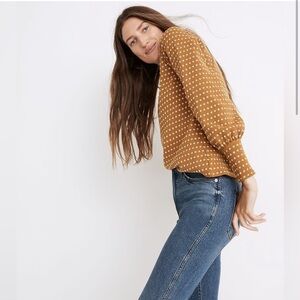 Madewell Floral Jacquard Square-Neck Top in Golden Ochre Yellow size L